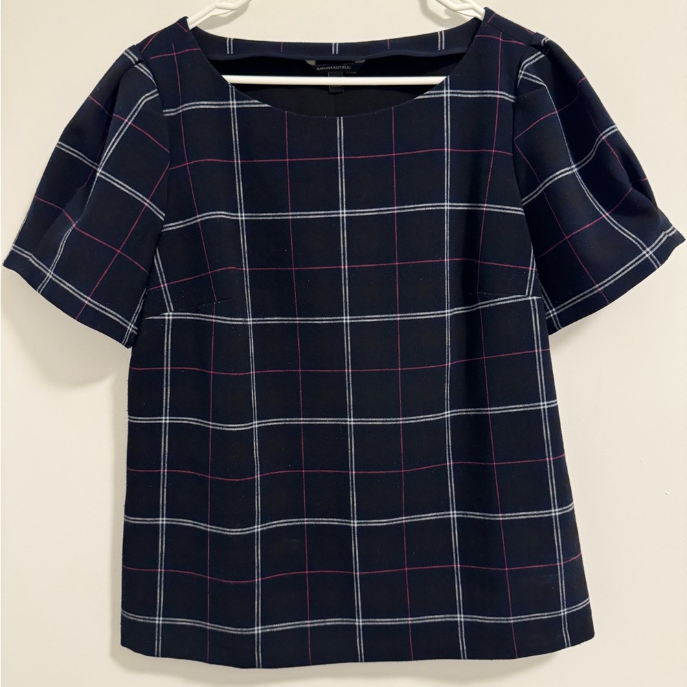 Plaid Women's Top - Navy and White